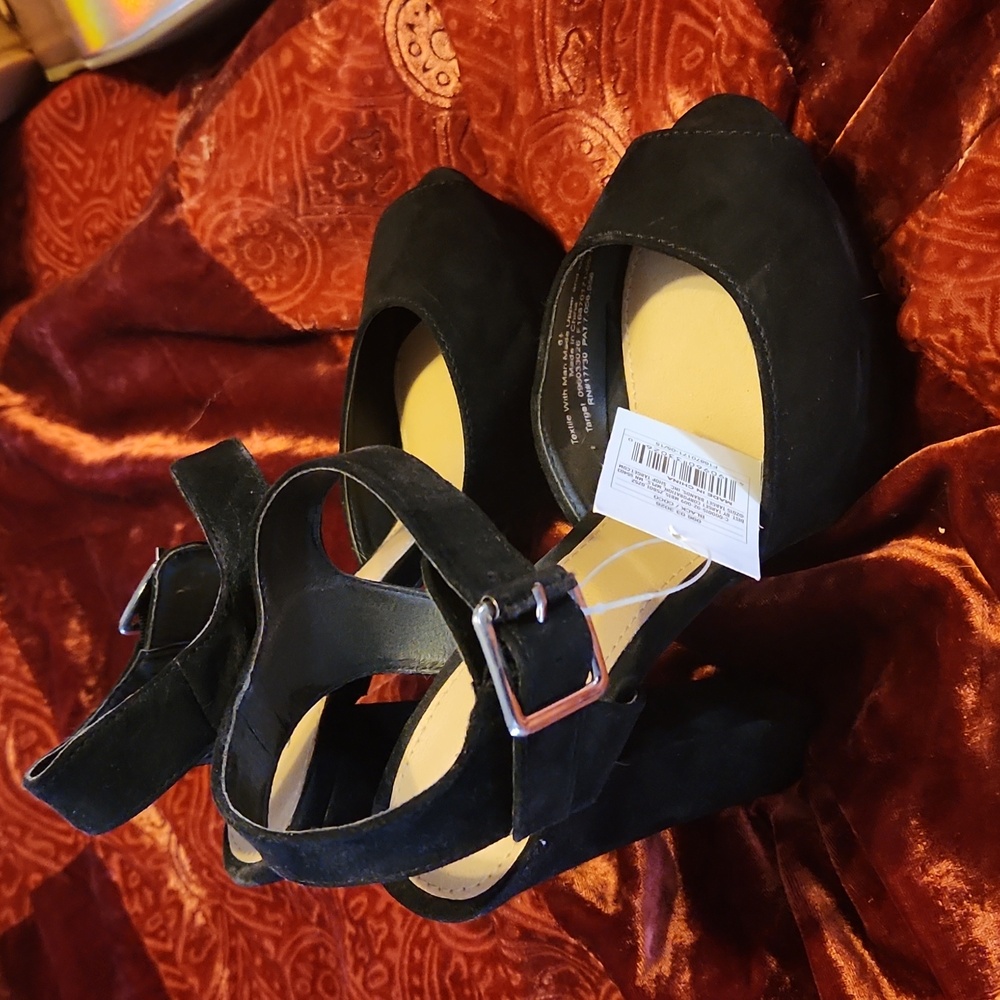 Black faux suede platform